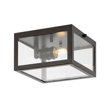 Eleanor 8" Farmhouse Industrial Square Iron/Glass Case LED Flush Mount - JONATHAN Y